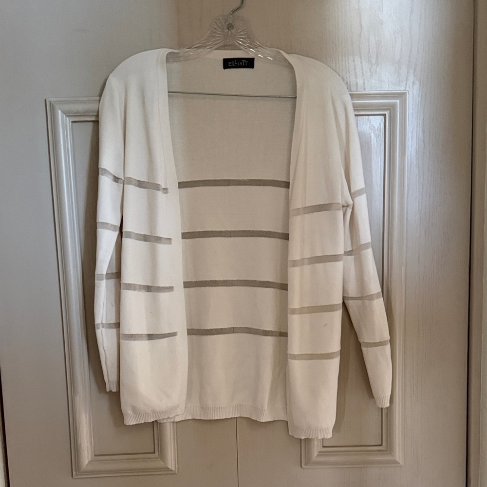 Elliatt Cream Open-Front Cardigan with Subtle Taupe Stripes